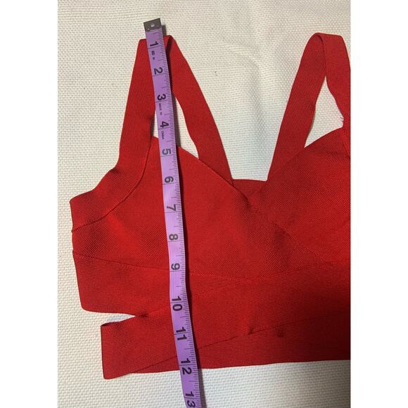Women's BCBGMAXAZRIA Deep V-Neck Cut Out Bandage Bralette Crop Top Red Size XS - Picture 8 of 10